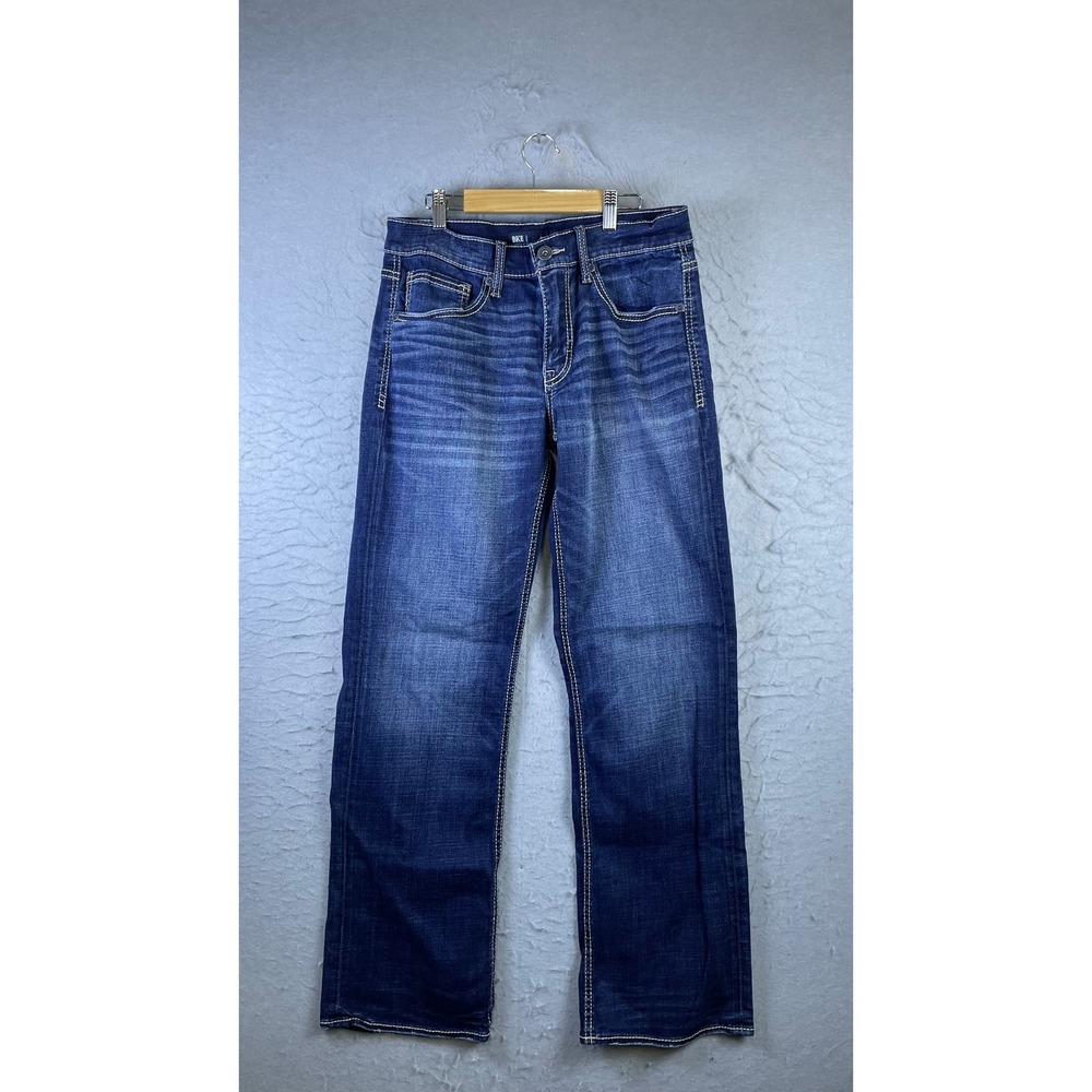 BKE Jake Jeans Mens 32x32 Blue Excellent Straight Leg Contrast Stitch Denim
